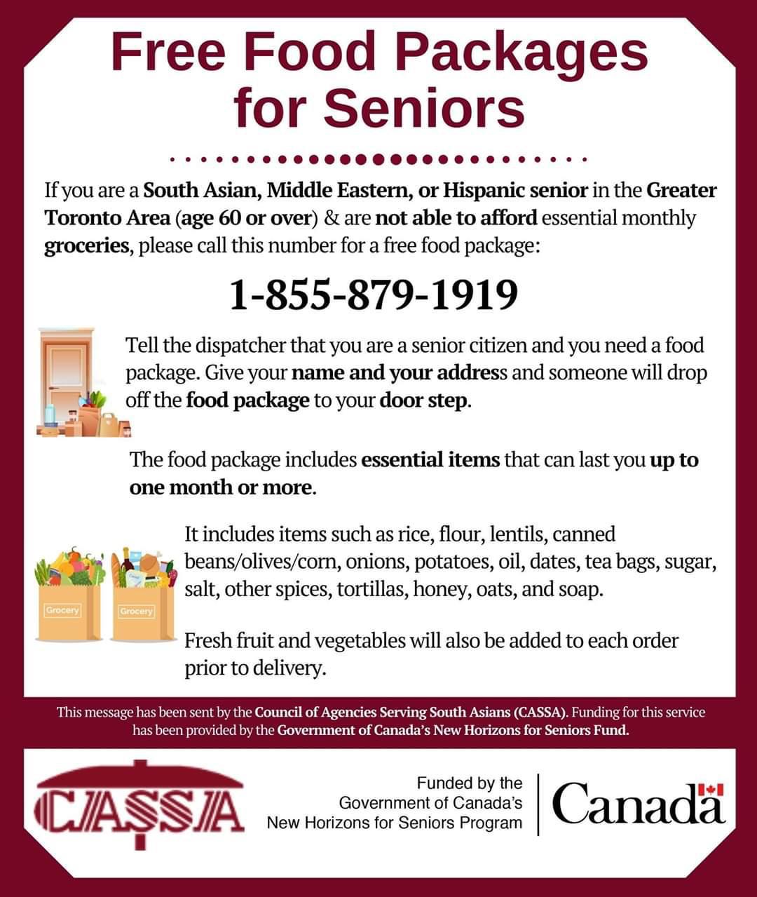 Free Food Package for Seniors Crescent Village